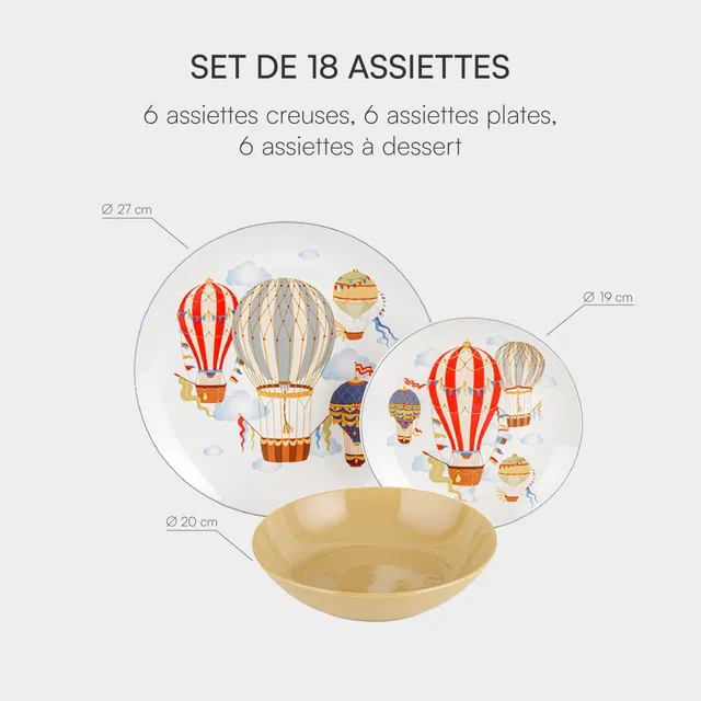 baroni-home-cucina-service-18-assiettes-porcelaine-montgolfi-res-6-pers image 1