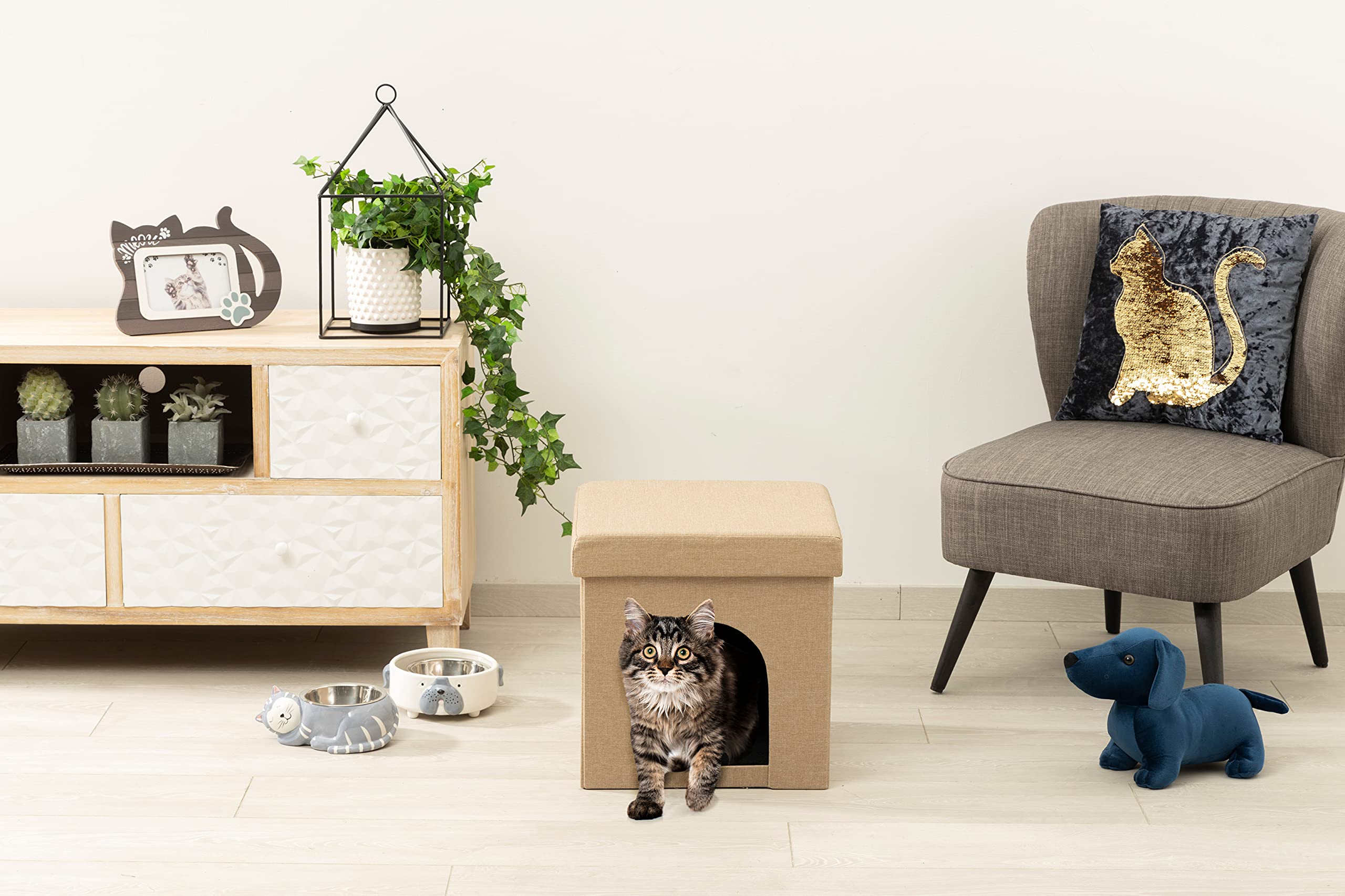 baroni-home-pet-panier-chien-chat-taupe-pliable-38x38x38 image 4