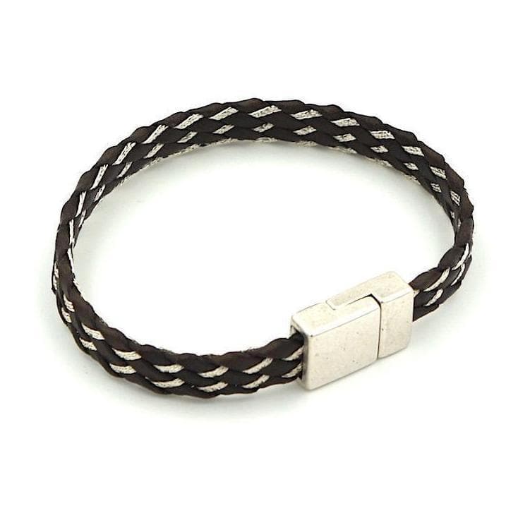 luisa-paix-o-bracelet-cuir-et-fil-argent-bracelet-cuir-noir-17-5cm image 1