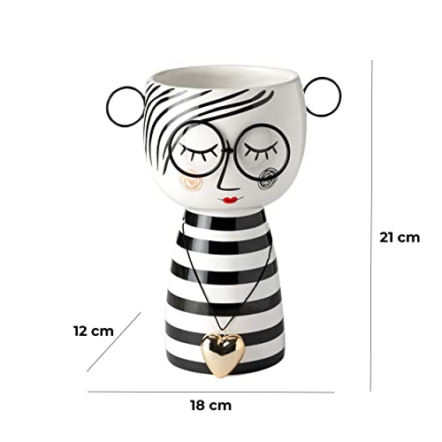 baroni-home-decorazioni-vase-visage-c-ramique-fille-robe-rayures image 6