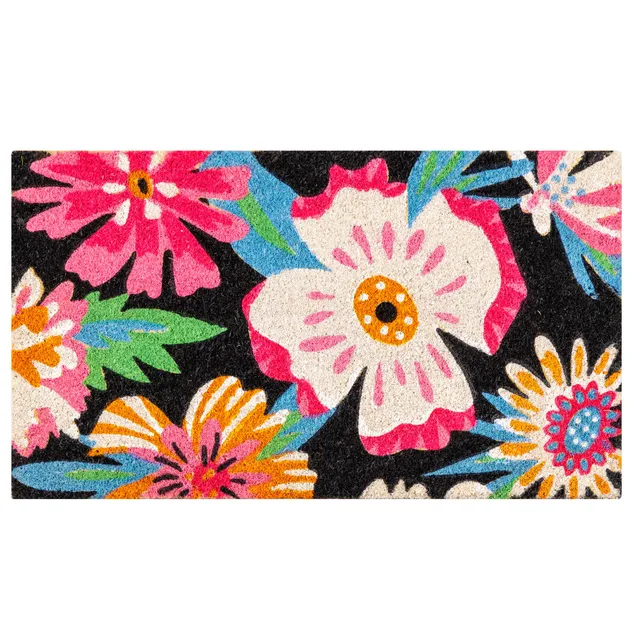 baroni-home-tessile-casa-paillasson-coco-fleurs-rose-noir-70x40 image 1