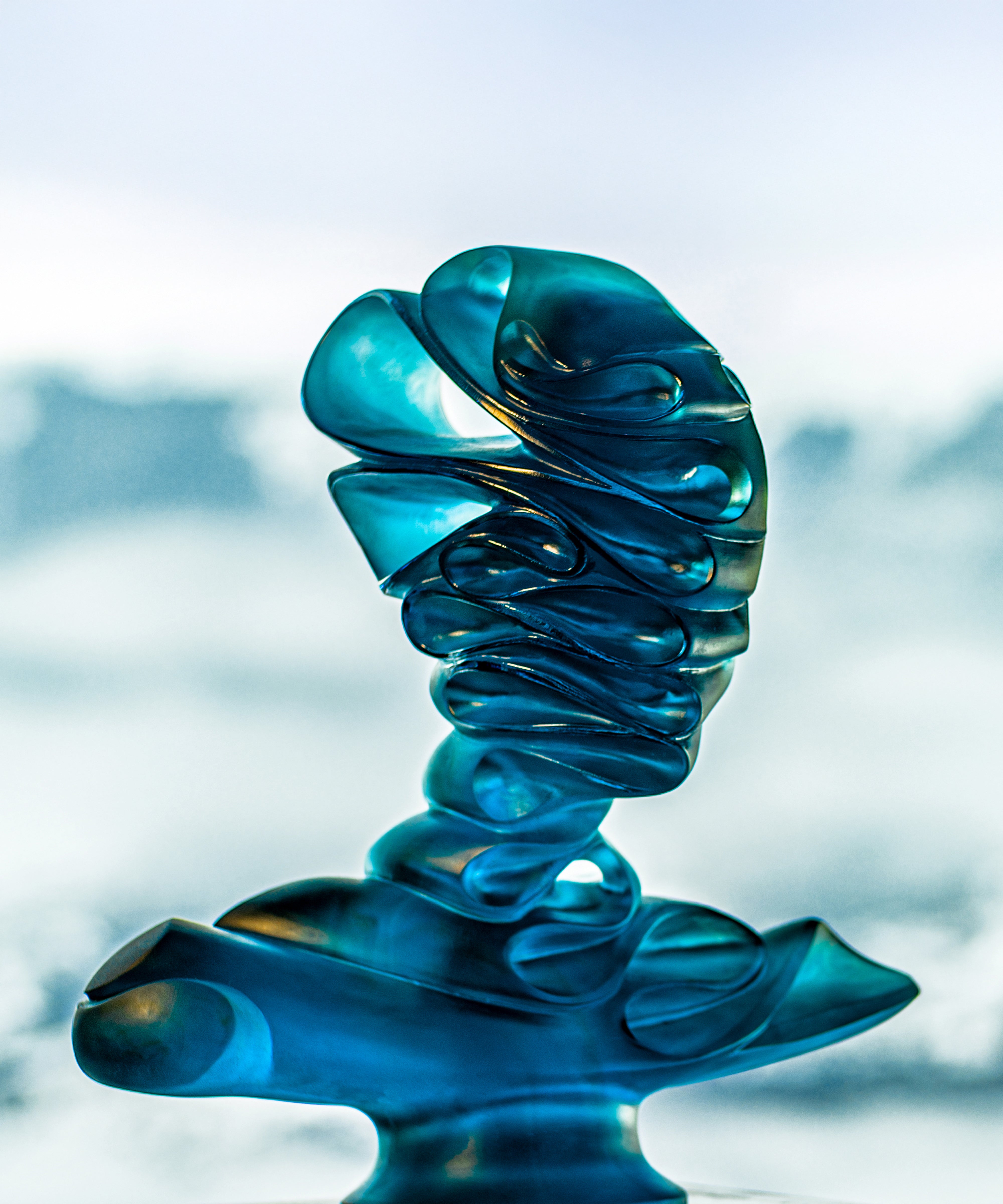 daum-art-cristal-masque-de-verre-bleu-jean-faucheur-sculpture-275-ex image 2