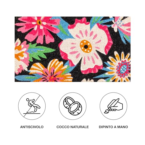 baroni-home-tessile-casa-paillasson-coco-fleurs-rose-noir-70x40 image 8