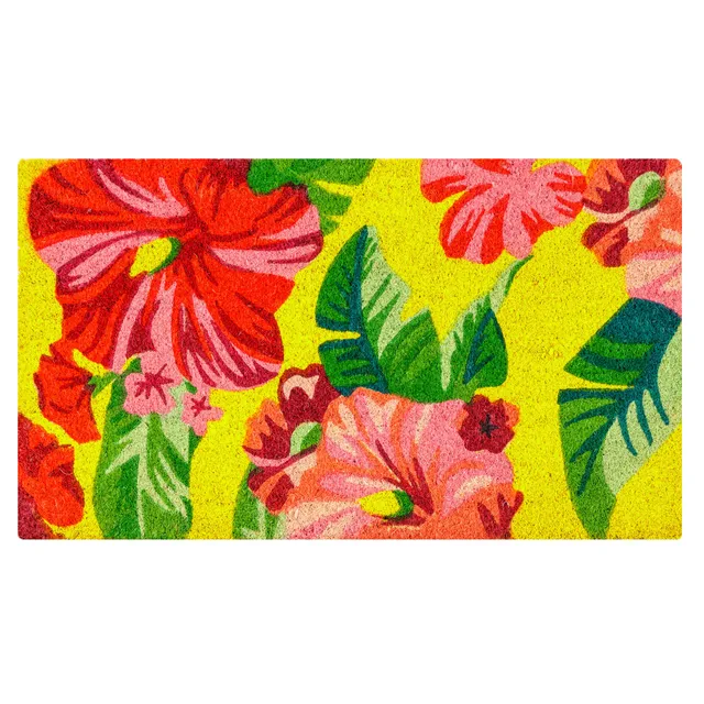 baroni-home-paillasson-coco-fleurs-roses-70x40-cm-jaune image 1