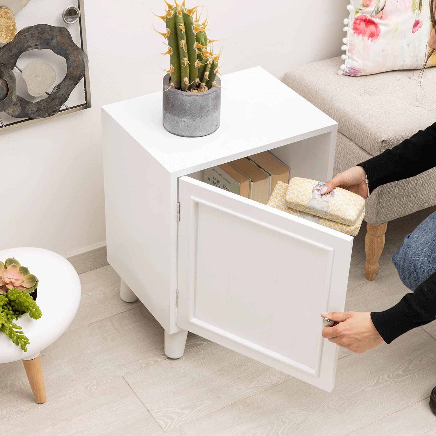 baroni-home-table-de-chevet-1-porte-meuble-blanc-40x30x51-cm image 5
