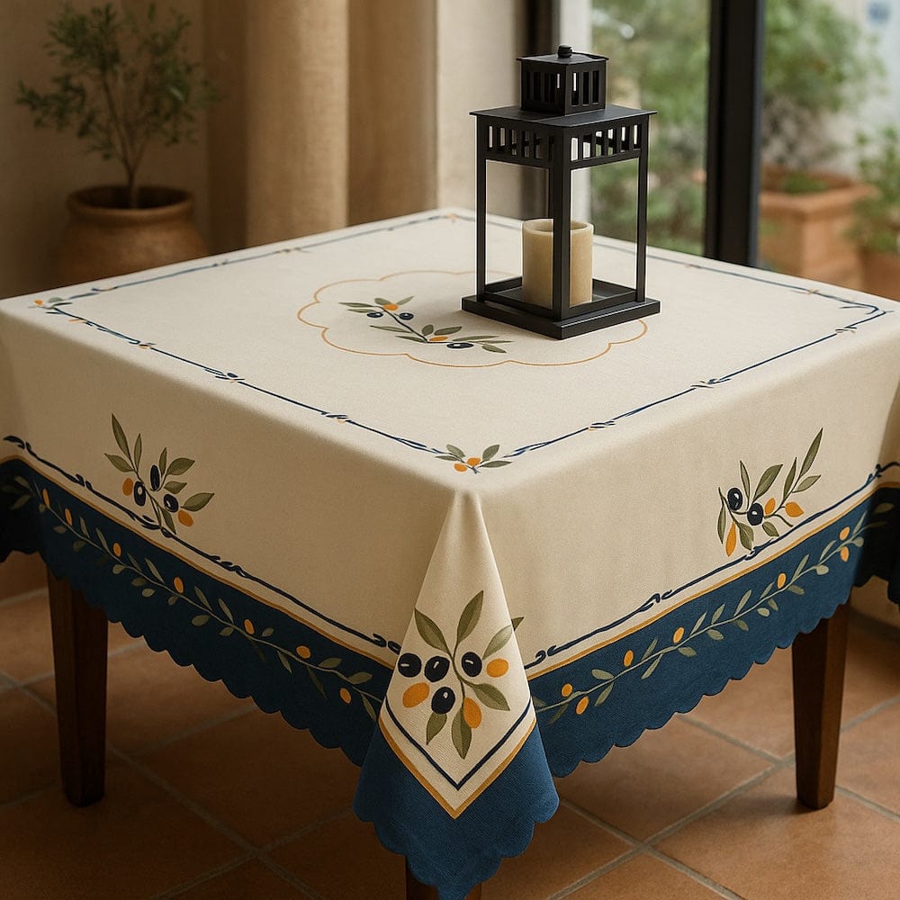luisa-paix-o-azeitona-nappe-coton-bleue-olive-150-cm image 2