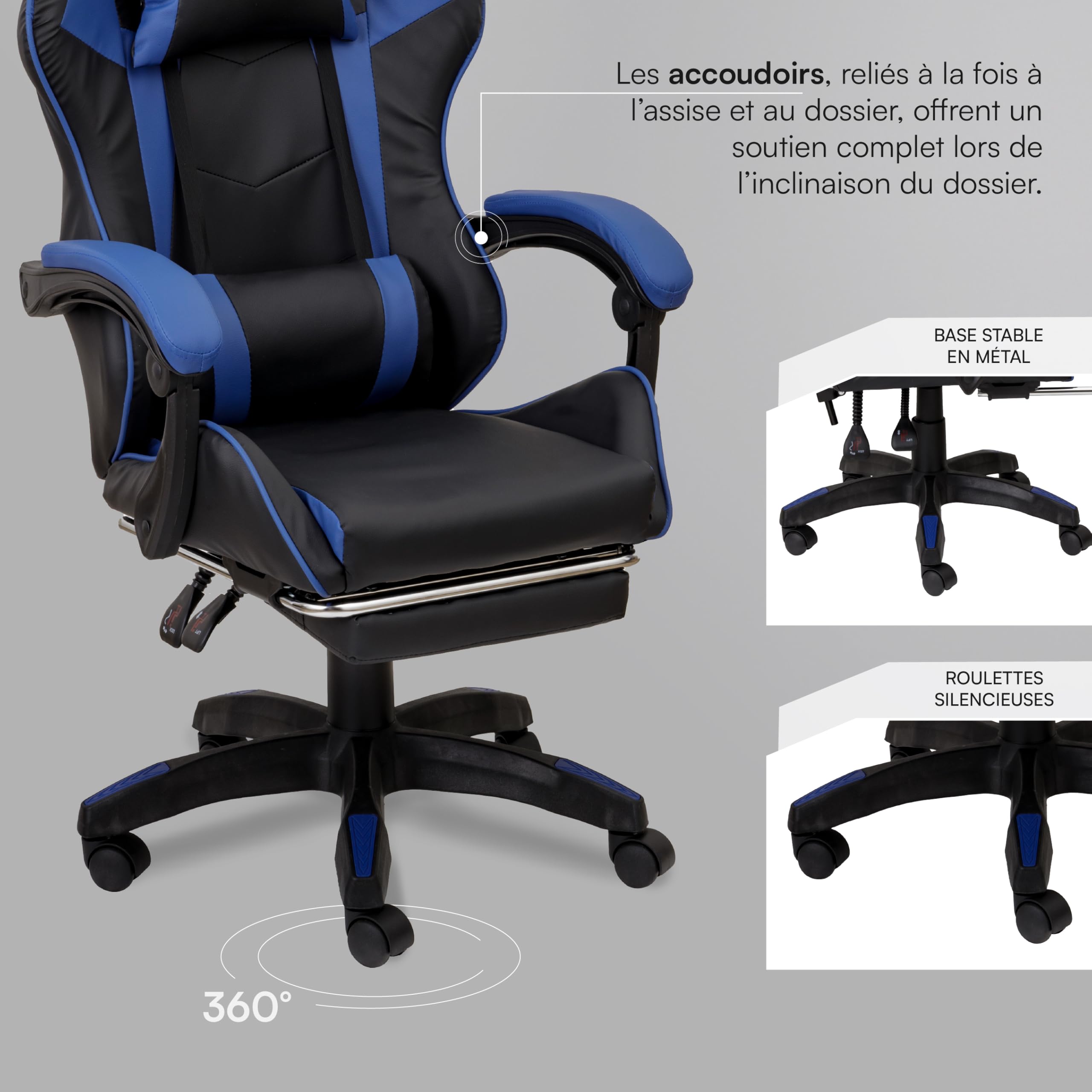 baroni-home-sedie-chaise-gaming-bleue-ergonomique-repose-pieds image 6