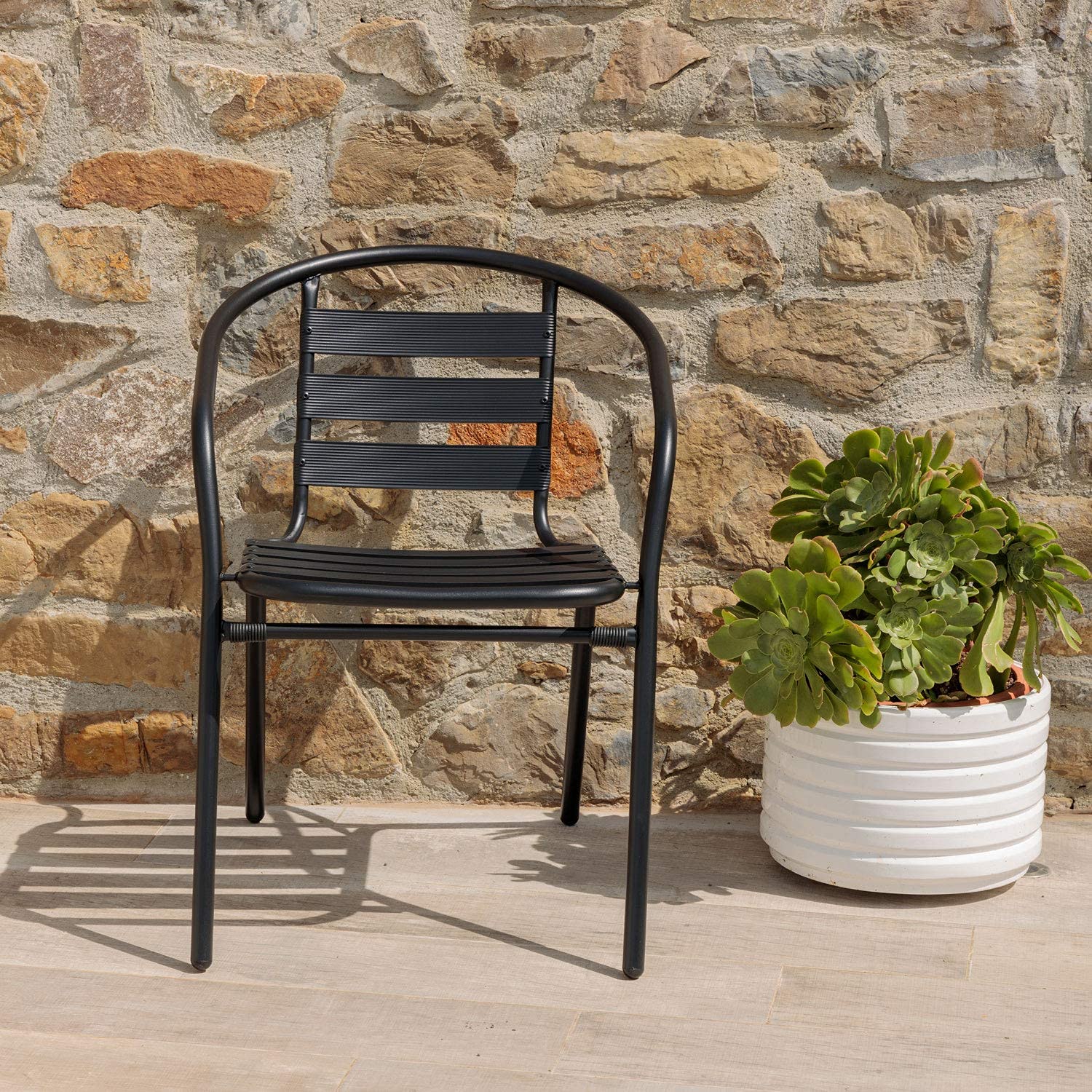 baroni-home-outdoor-lot-4-chaises-jardin-m-tal-noir-empilable image 2