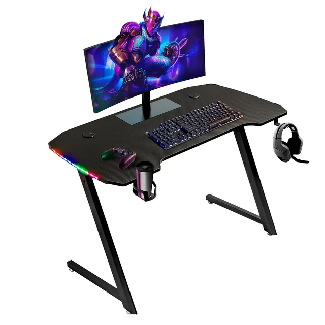 baroni-home-tavoli-bureau-gamer-led-120x60x73-cm-noir-porte-gobelet image 1