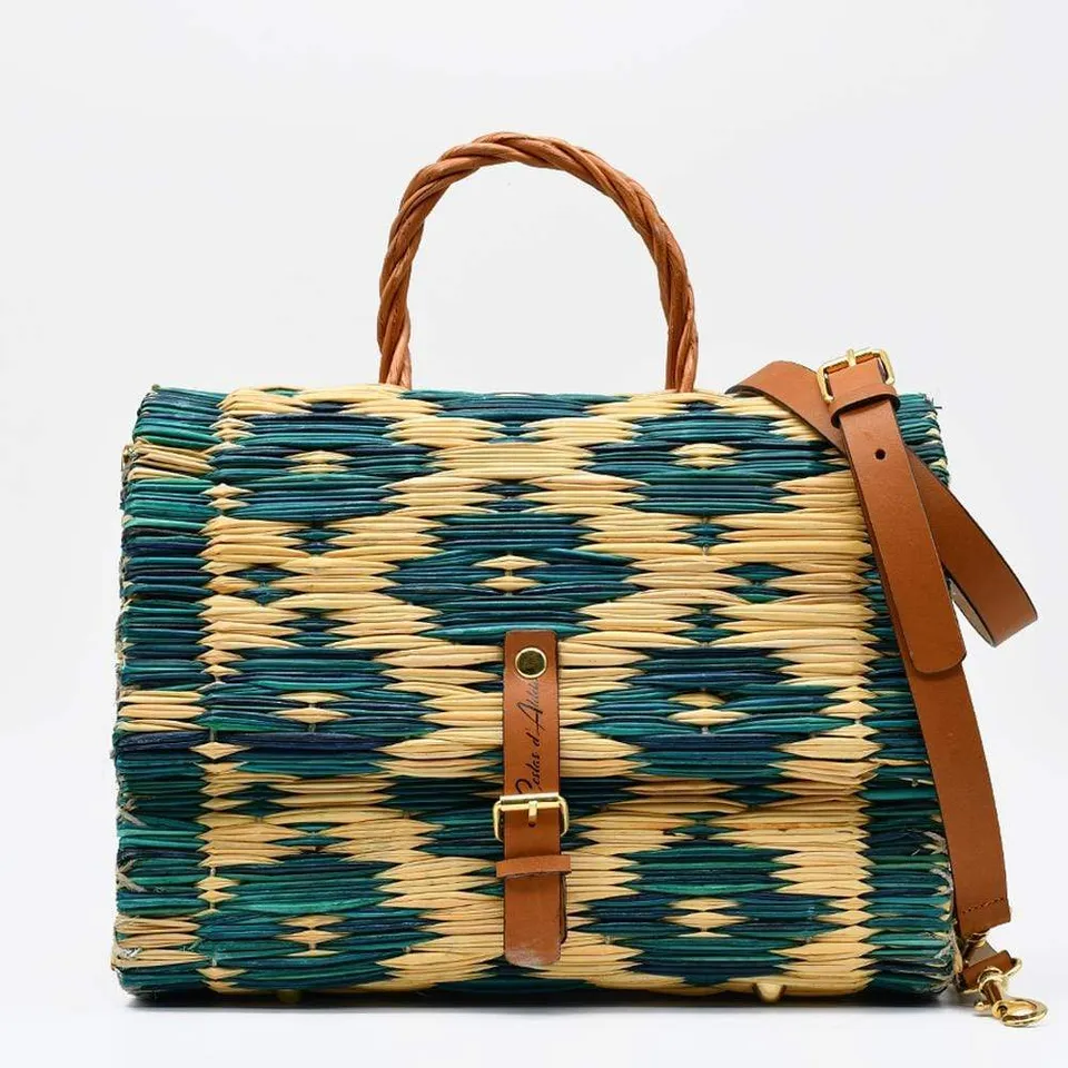 luisa-paix-o-sac-cartable-jonc-30-cm-turquoise-naturel-cuir image 1