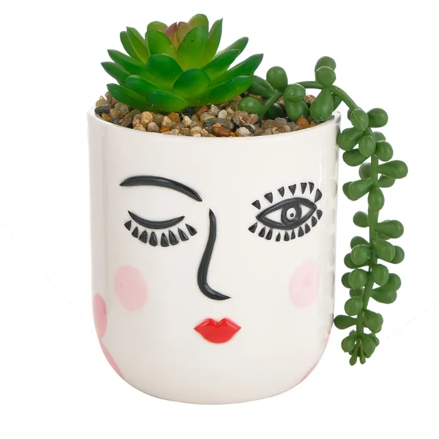 baroni-home-decorazioni-vase-c-ramique-visage-clin-d-il-10x10x16-cm image 1