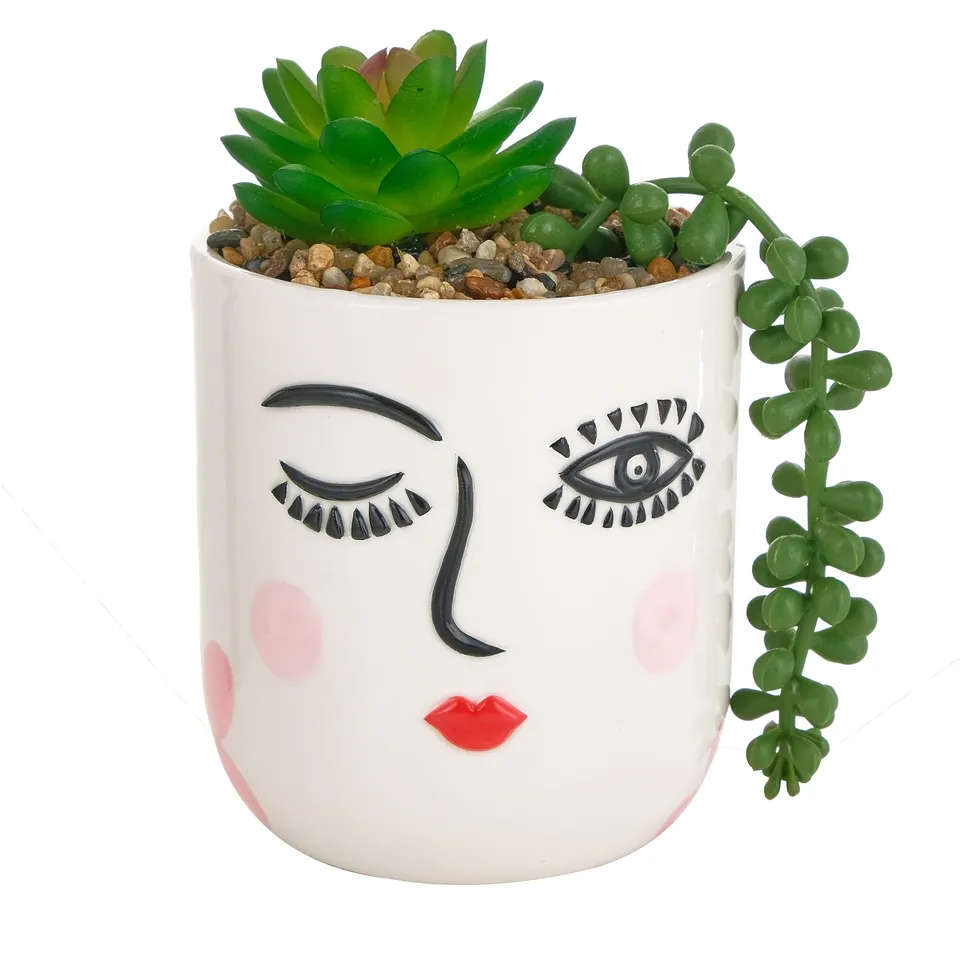baroni-home-decorazioni-vase-c-ramique-visage-clin-d-il-10x10x16-cm image 1