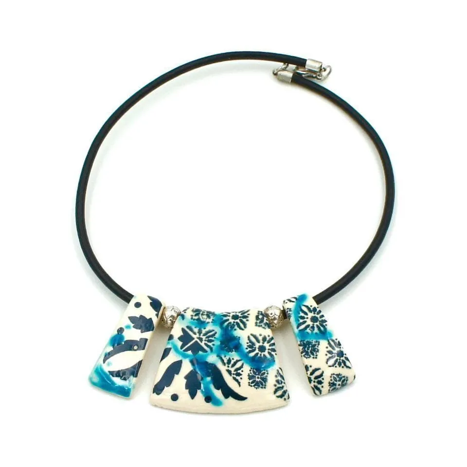 luisa-paix-o-bijoux-collier-c-ramique-cuir-azulejos-fait-main image 1