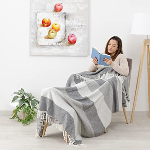 baroni-home-tessile-casa-plaid-laine-coton-rayures-gris-130x170-cm image 6