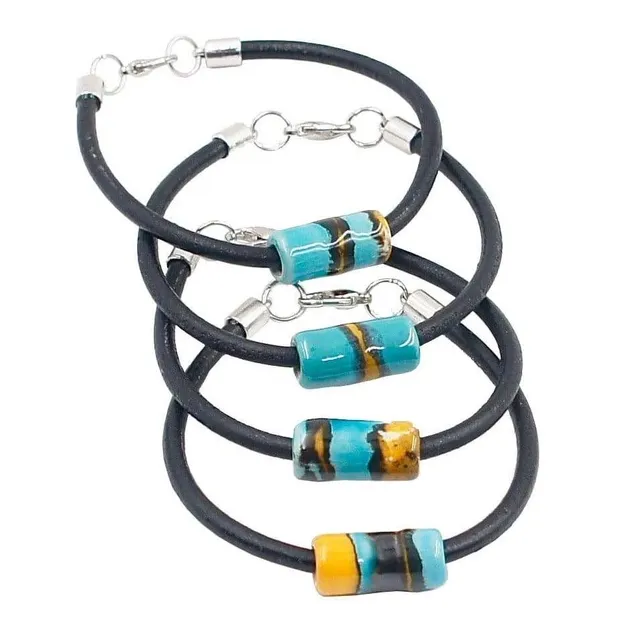 luisa-paix-o-bijoux-du-portugal-bracelet-c-ramique-cuir-turquoise image 1