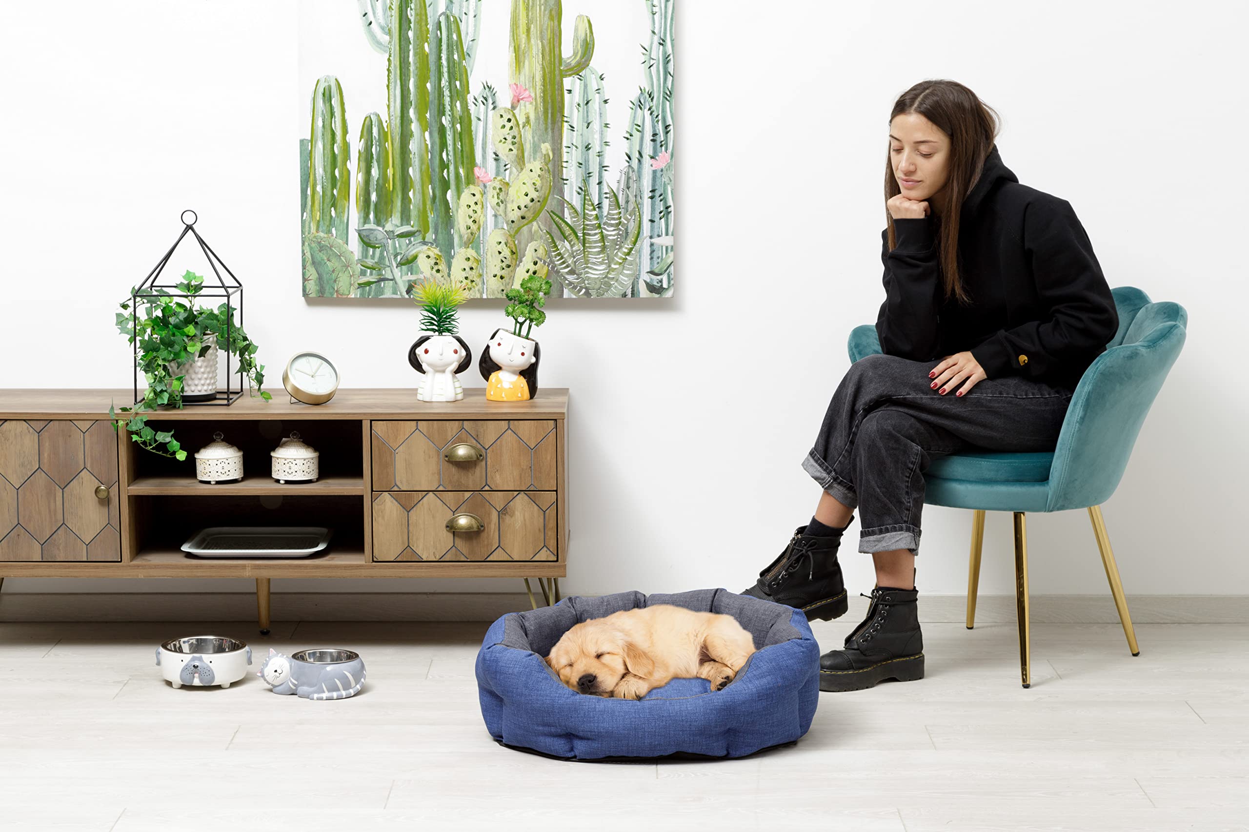 baroni-home-pet-panier-chien-chat-ovale-gris-bleu-l-50x65-cm-coton image 4