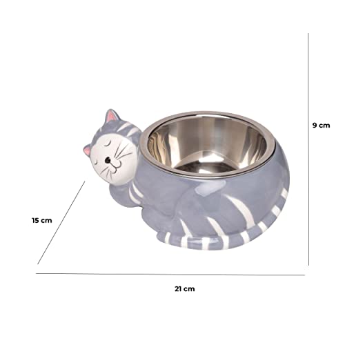 baroni-home-pet-bol-c-ramique-chat-gris-21-cm-acier-inox image 5