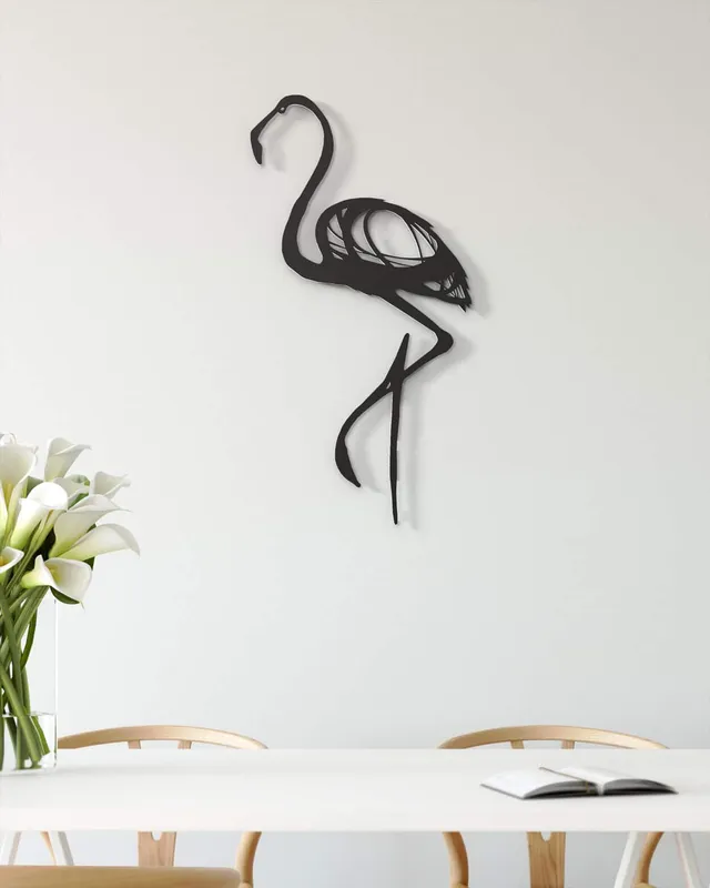 je-suis-art-animaux-flamant-rose-one-line-tableau-m-tal-blanc-et-noir image 1