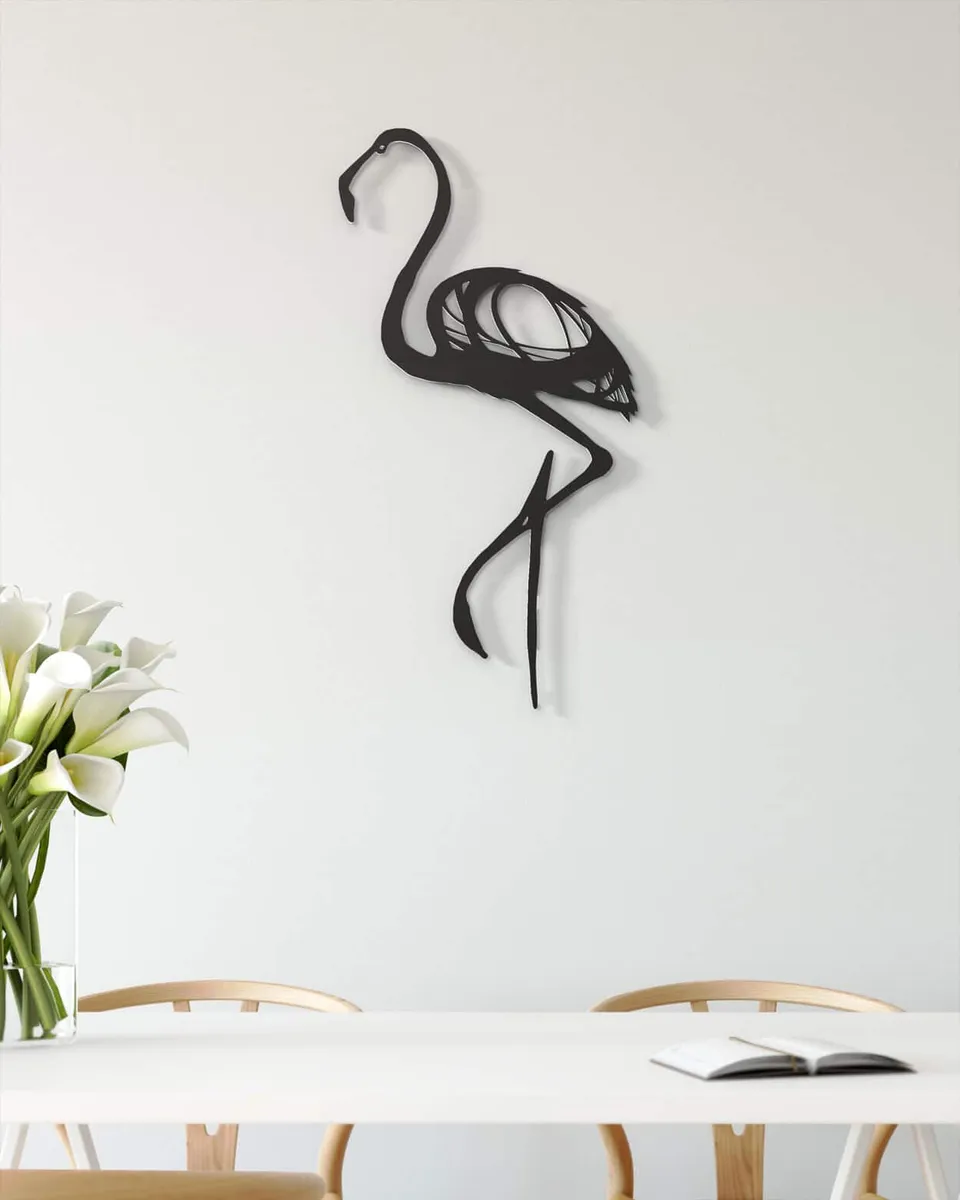 je-suis-art-animaux-flamant-rose-one-line-tableau-m-tal-blanc-et-noir image 1