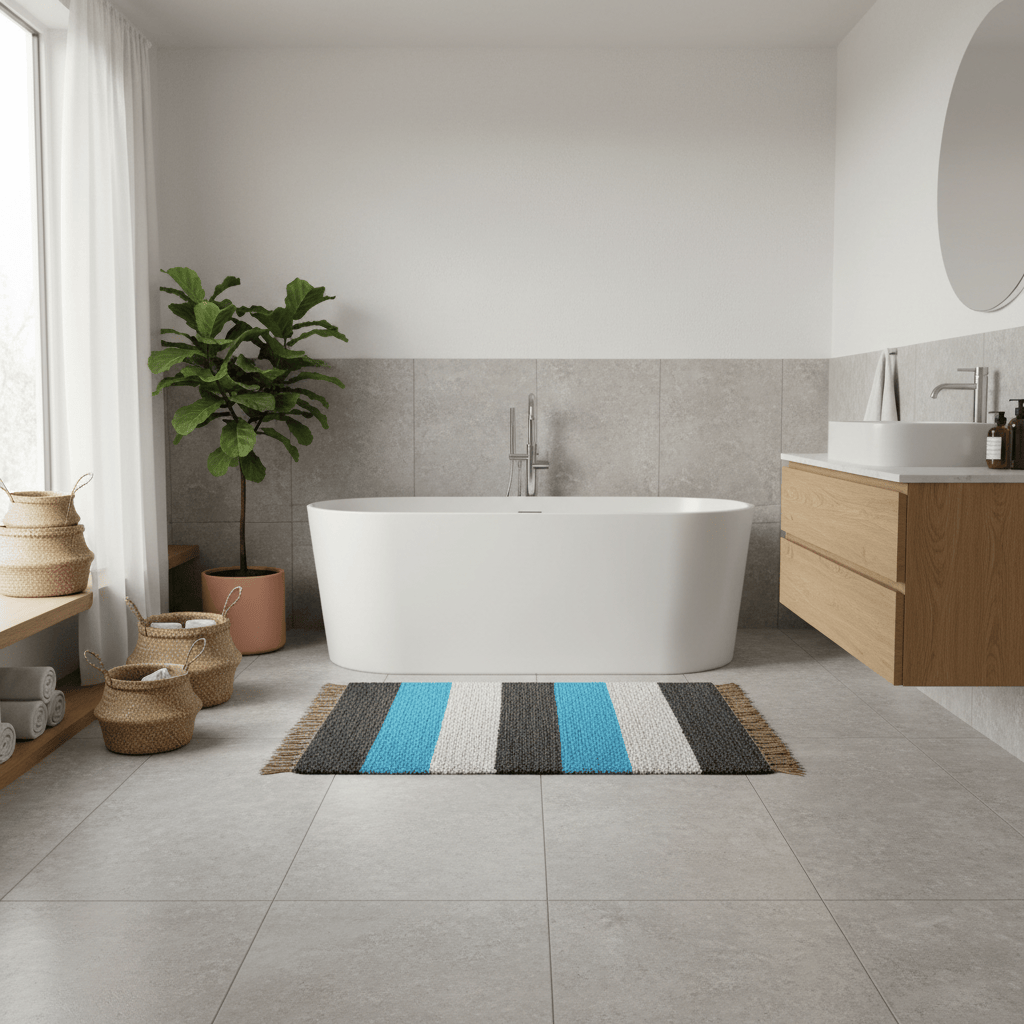 luisa-paix-o-linge-de-maison-du-portugal-tapis-ray-turquoise-gris-110x60 image 2