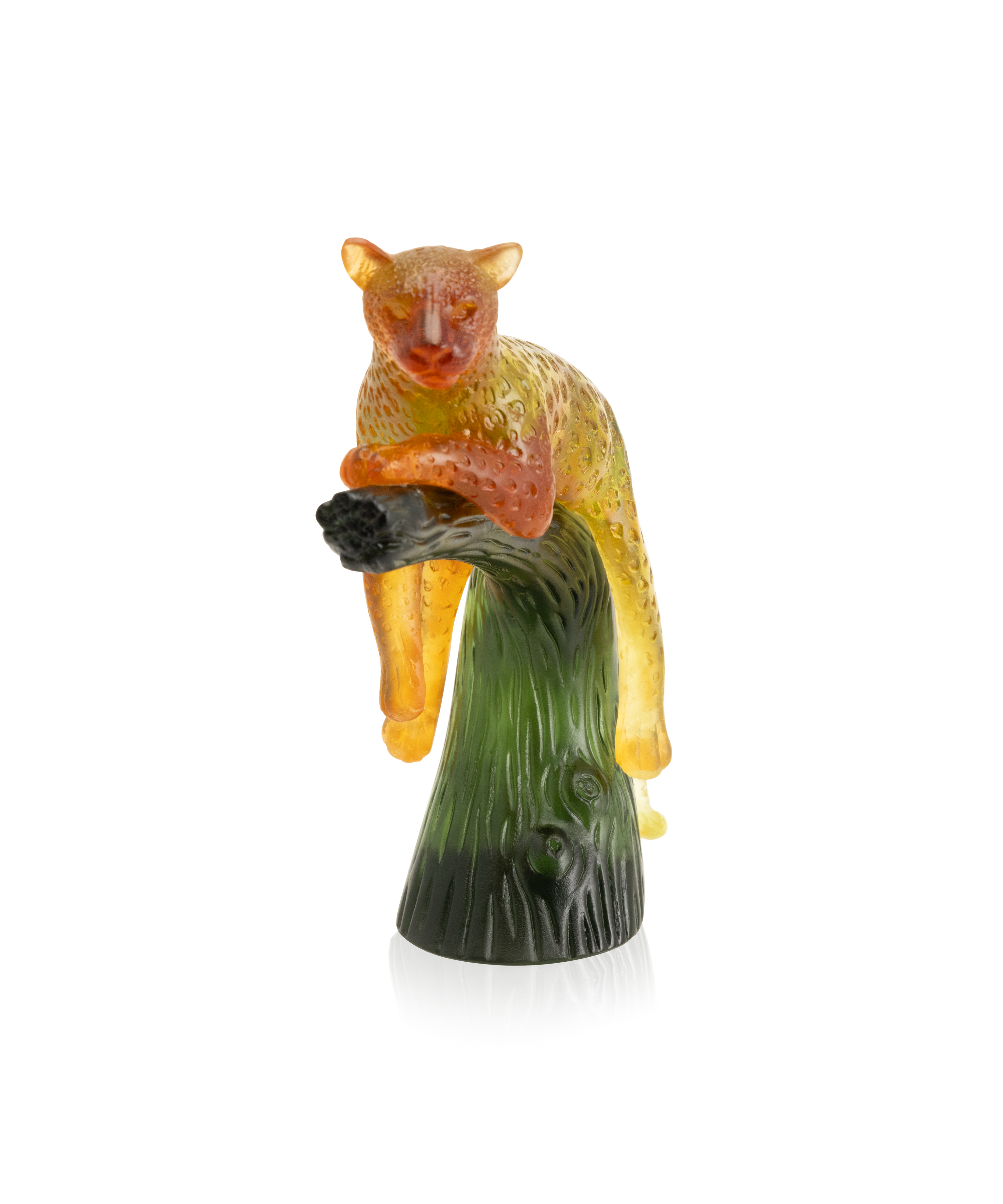 daum-panth-re-sur-arbre-sculpture-ambre-et-vert-animalier image 2