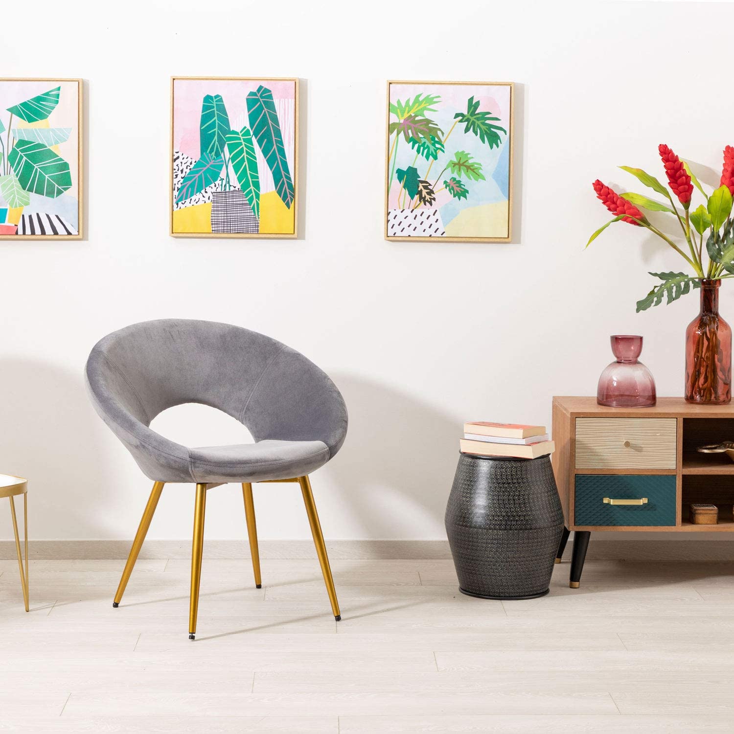 baroni-home-poltrone-fauteuil-velours-rond-gris-55x58x78-cm-pieds-or image 4