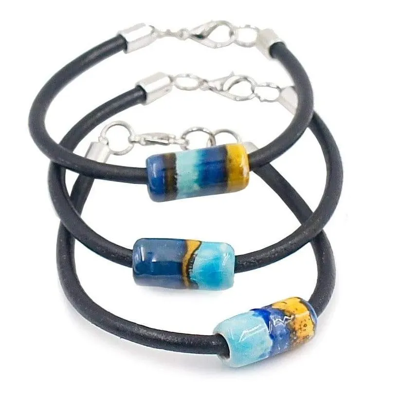 luisa-paix-o-bracelet-c-ramique-cuir-turquoise-18-cm image 1