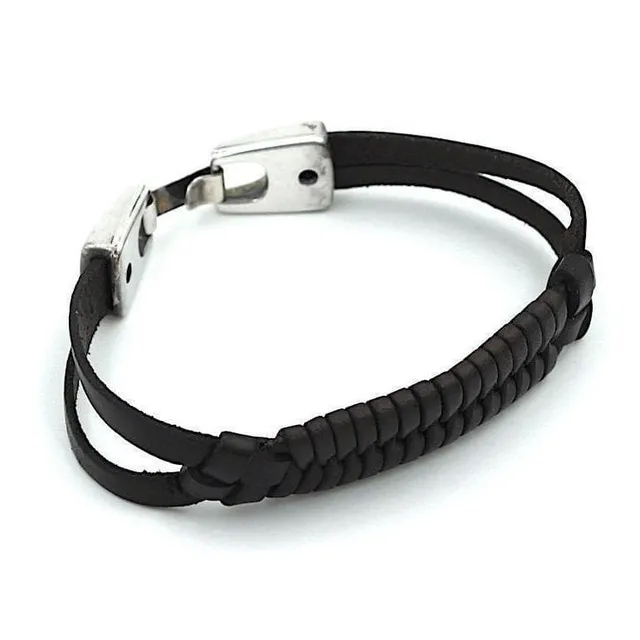 luisa-paix-o-bijoux-du-portugal-bracelet-cuir-tress-noir-17-5-cm image 1