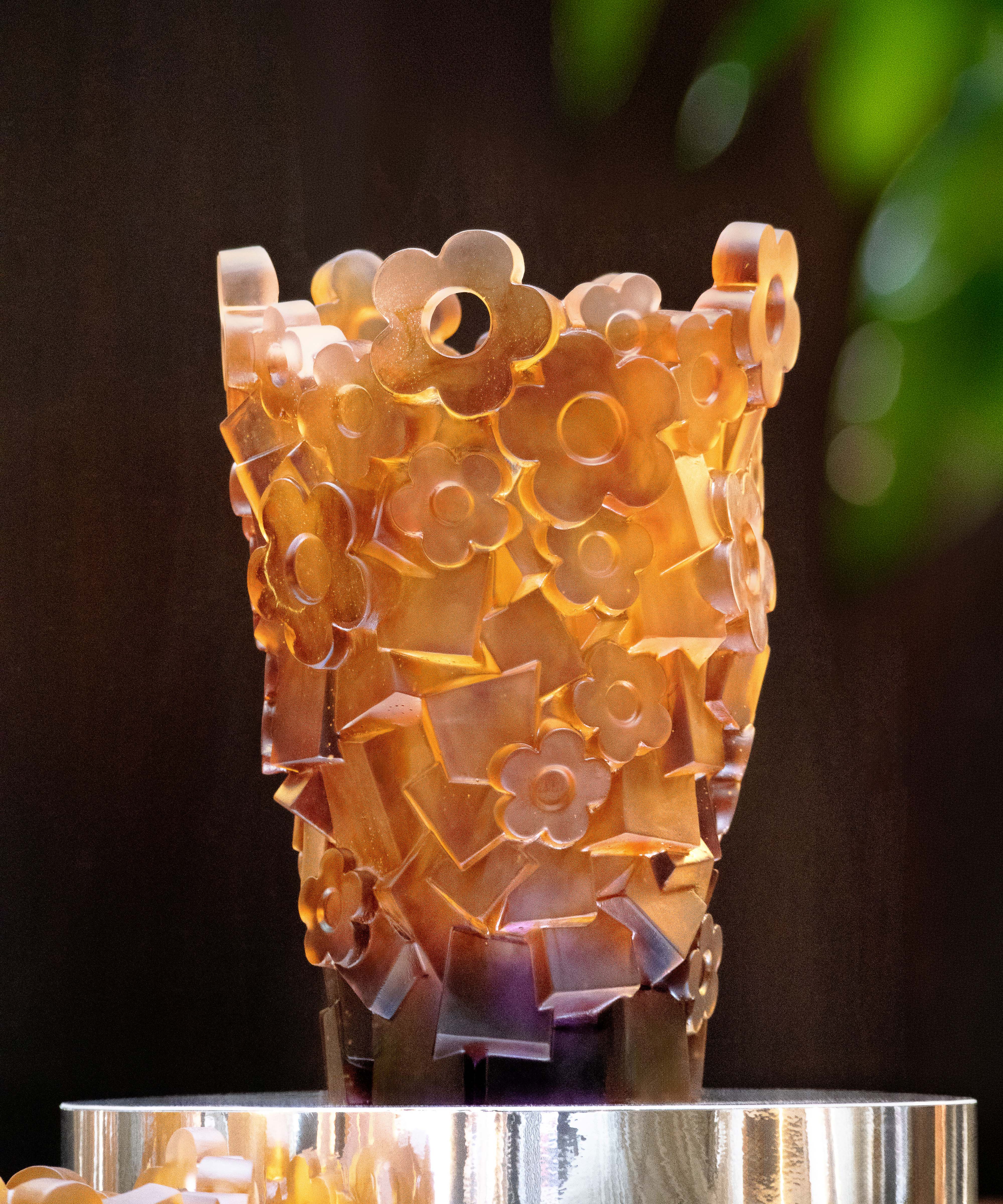 daum-art-cristal-blooming-rock-hubert-le-gall-vase-grand-mod-le-99-ex image 2