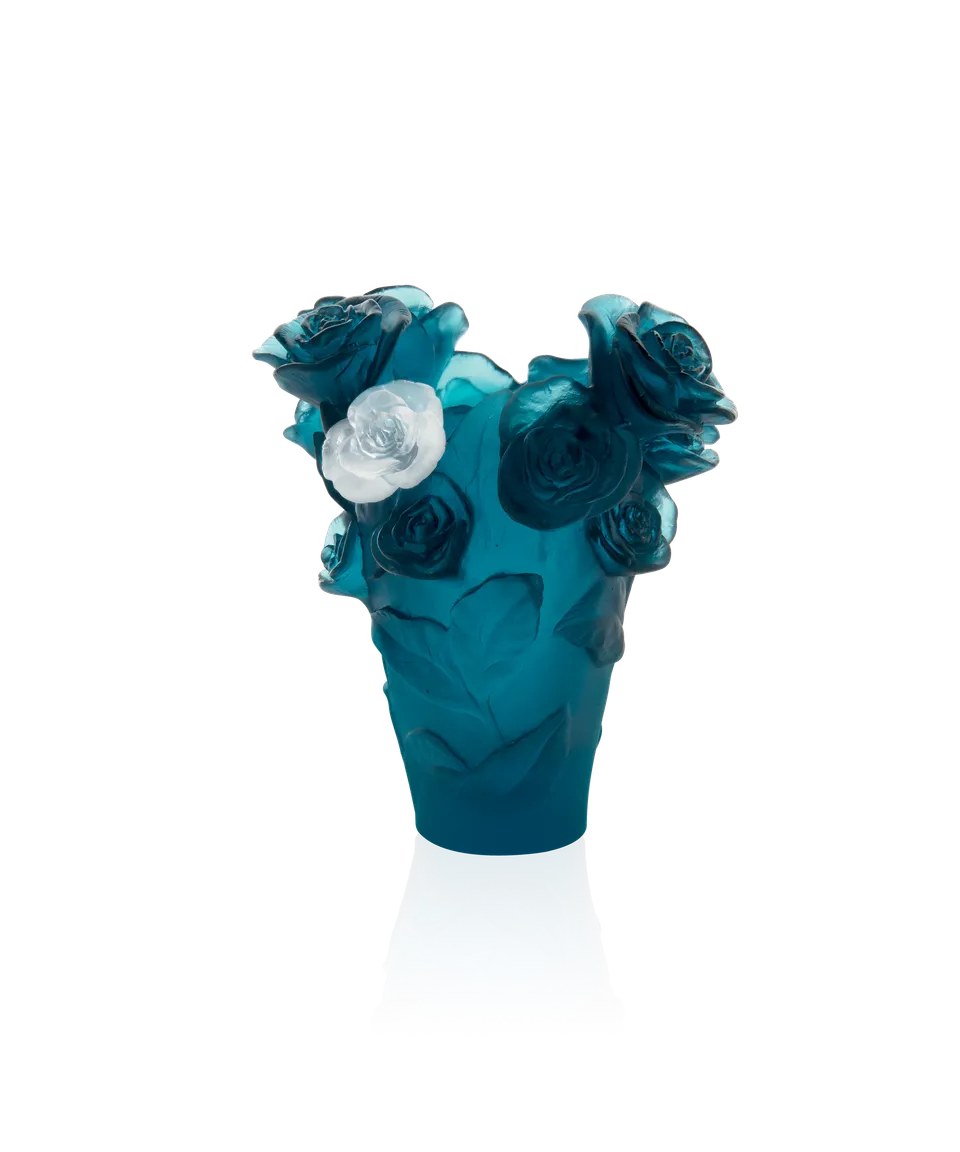 daum-univers-v-g-tal-rose-passion-petit-vase-bleu-fleur-blanche image 1