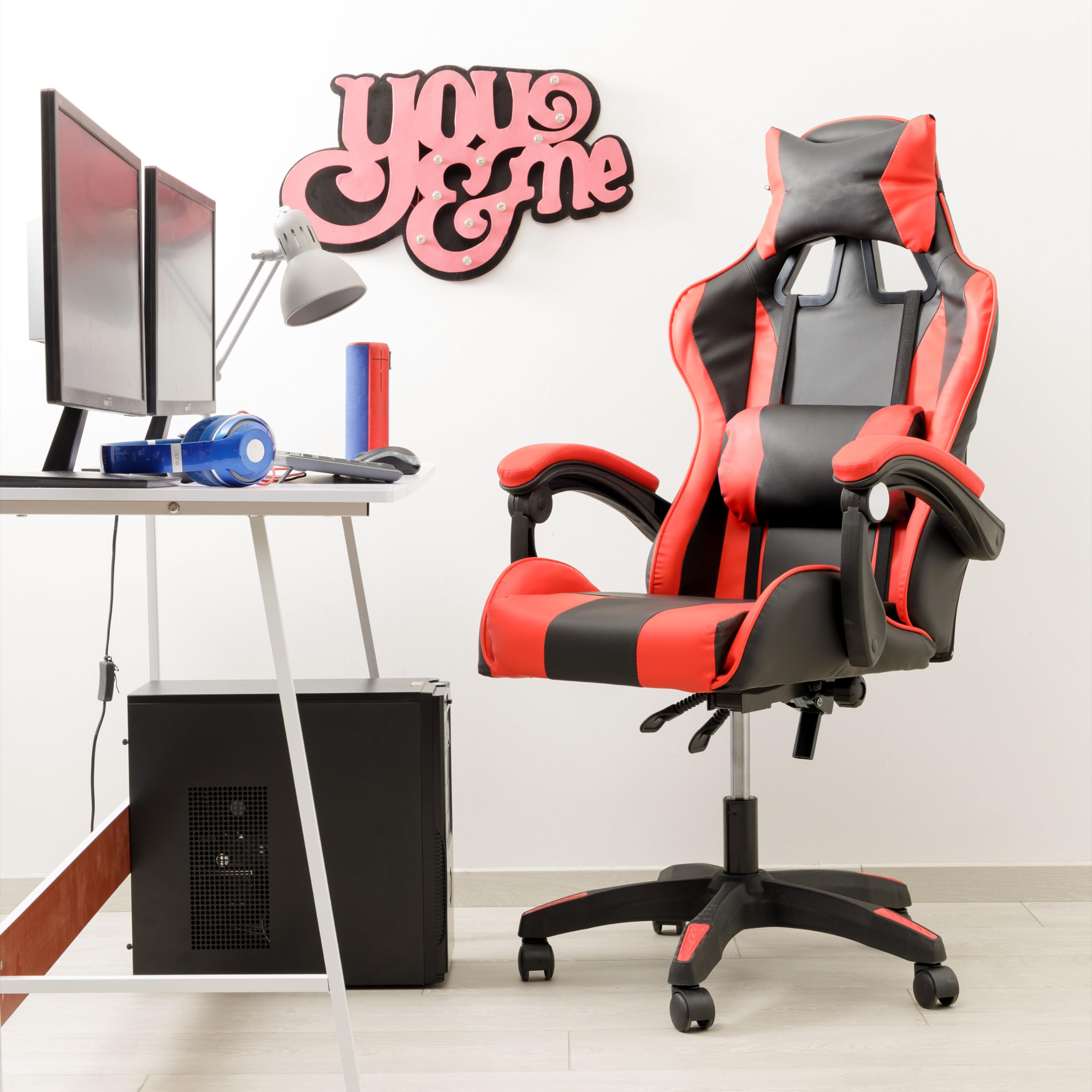 baroni-home-sedie-chaise-gaming-rouge-massage-lombaire-simili-cuir image 2