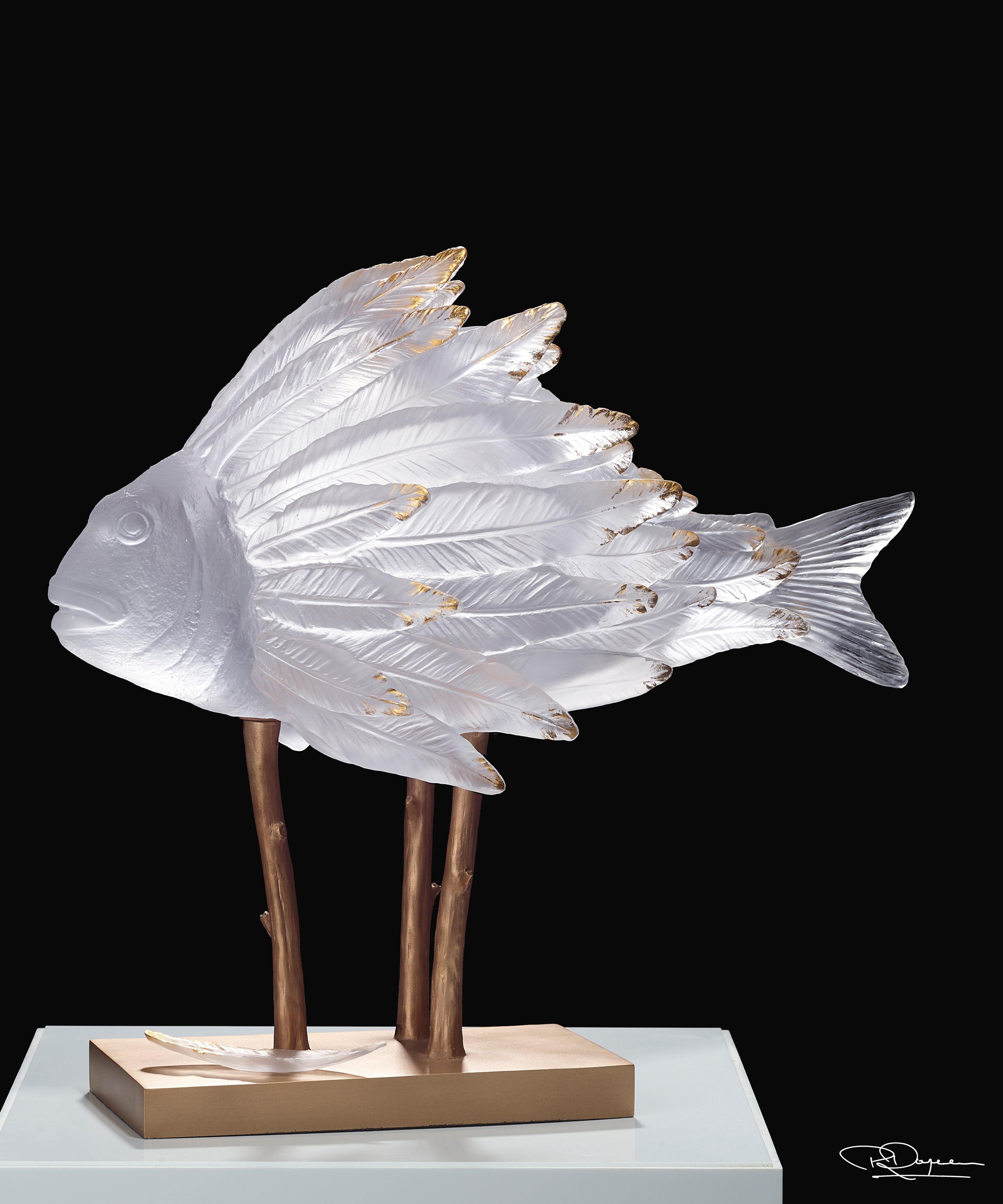 daum-art-cristal-punky-fish-sculpture-blanc-or-25-ex image 4