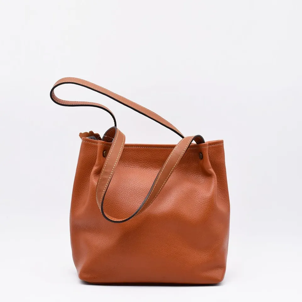 luisa-paix-o-sac-main-cuir-marron-clair-25-cm-doubl-coton image 1