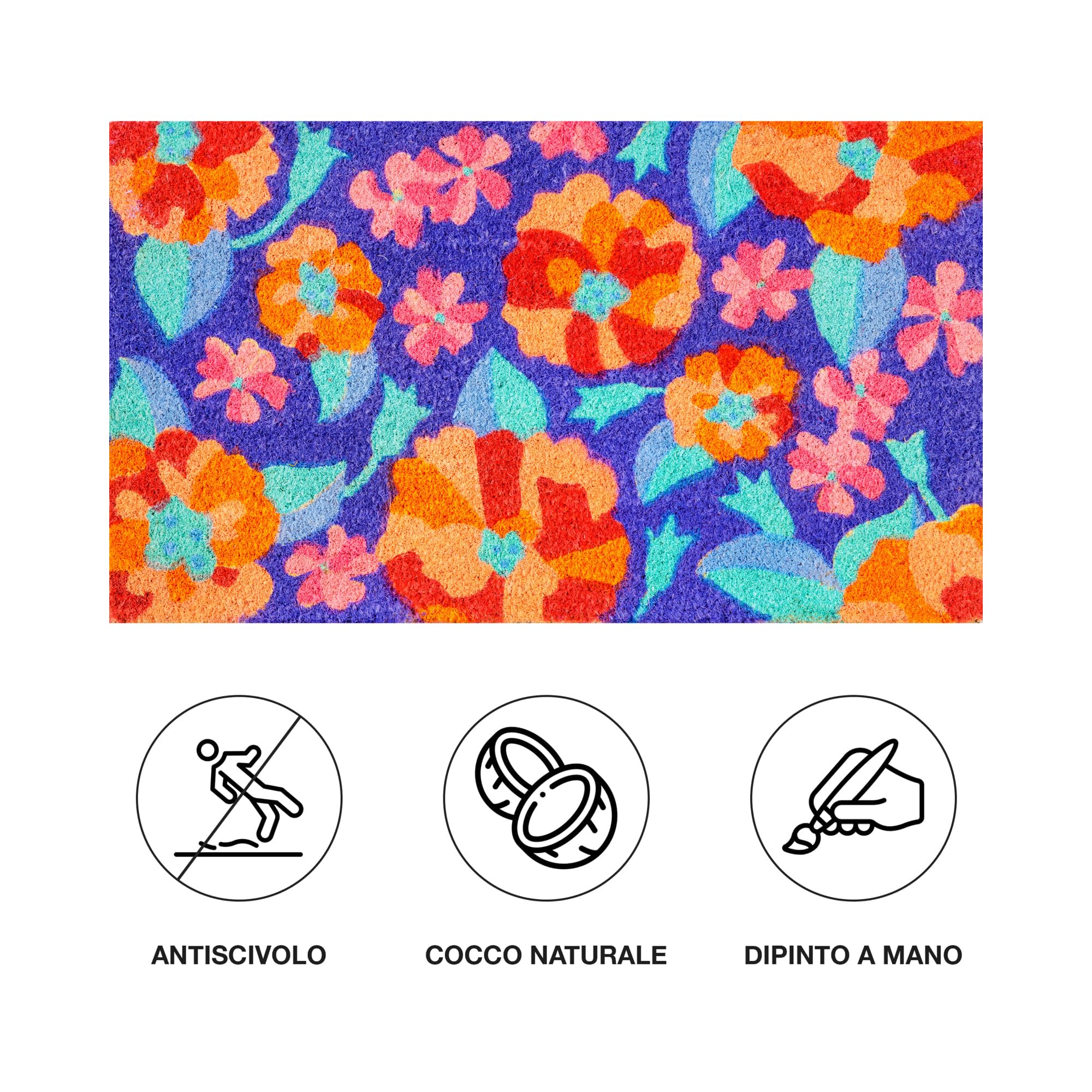 baroni-home-tessile-casa-paillasson-coco-fleurs-rouges-fond-bleu-70x40 image 3