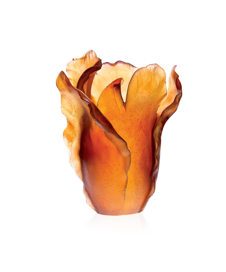 daum-univers-v-g-tal-tulipe-vase-cristal-ambre-grand-mod-le image 1