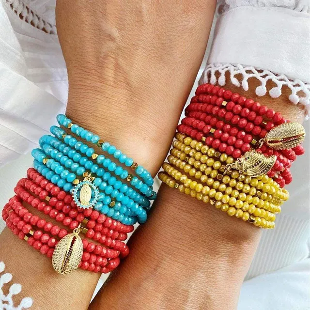 luisa-paix-o-bracelet-perles-de-verre-jaune-r-glable image 1