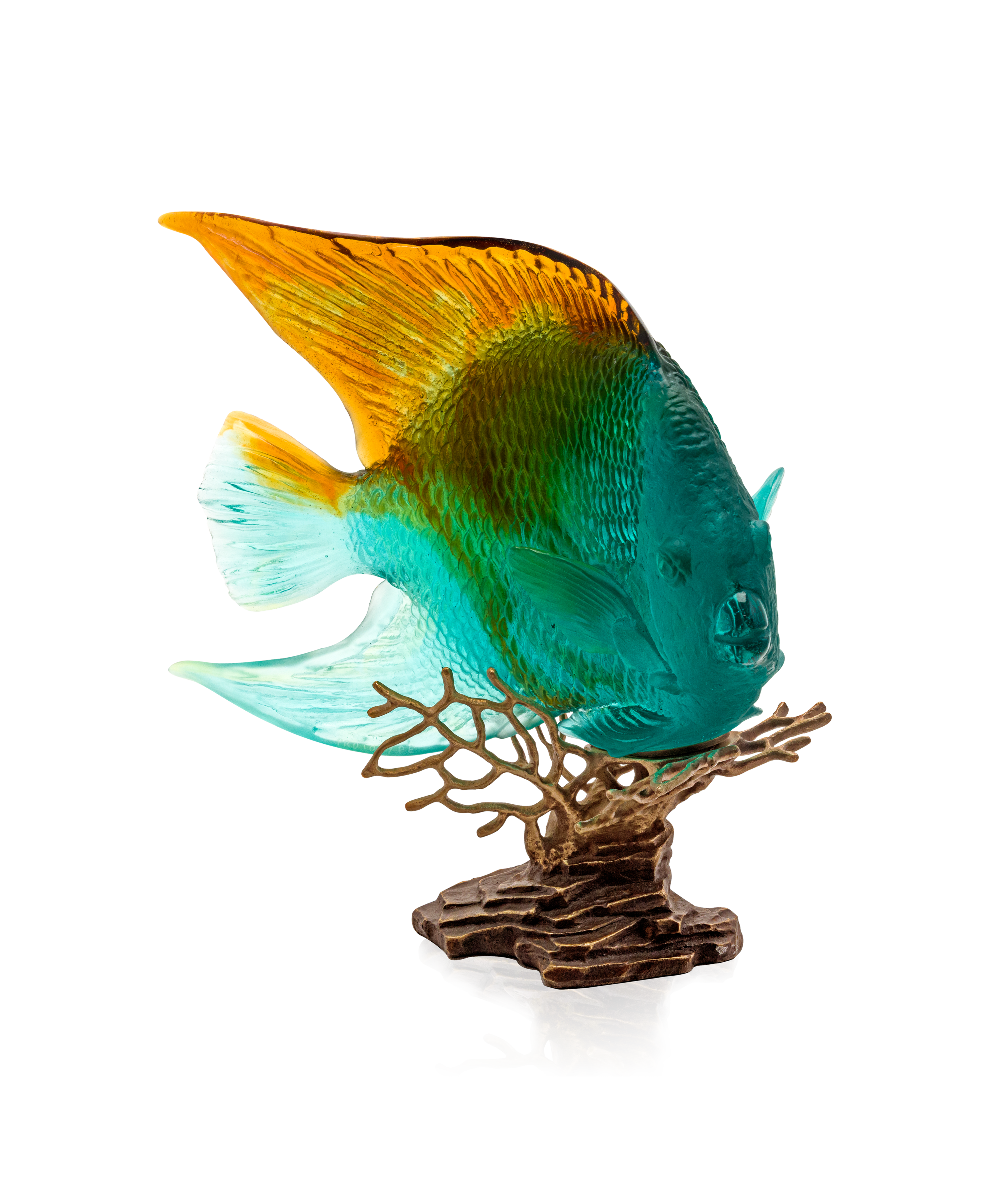 daum-univers-animalier-ange-royal-sculpture-cristal-ambre-vert-125-ex image 1
