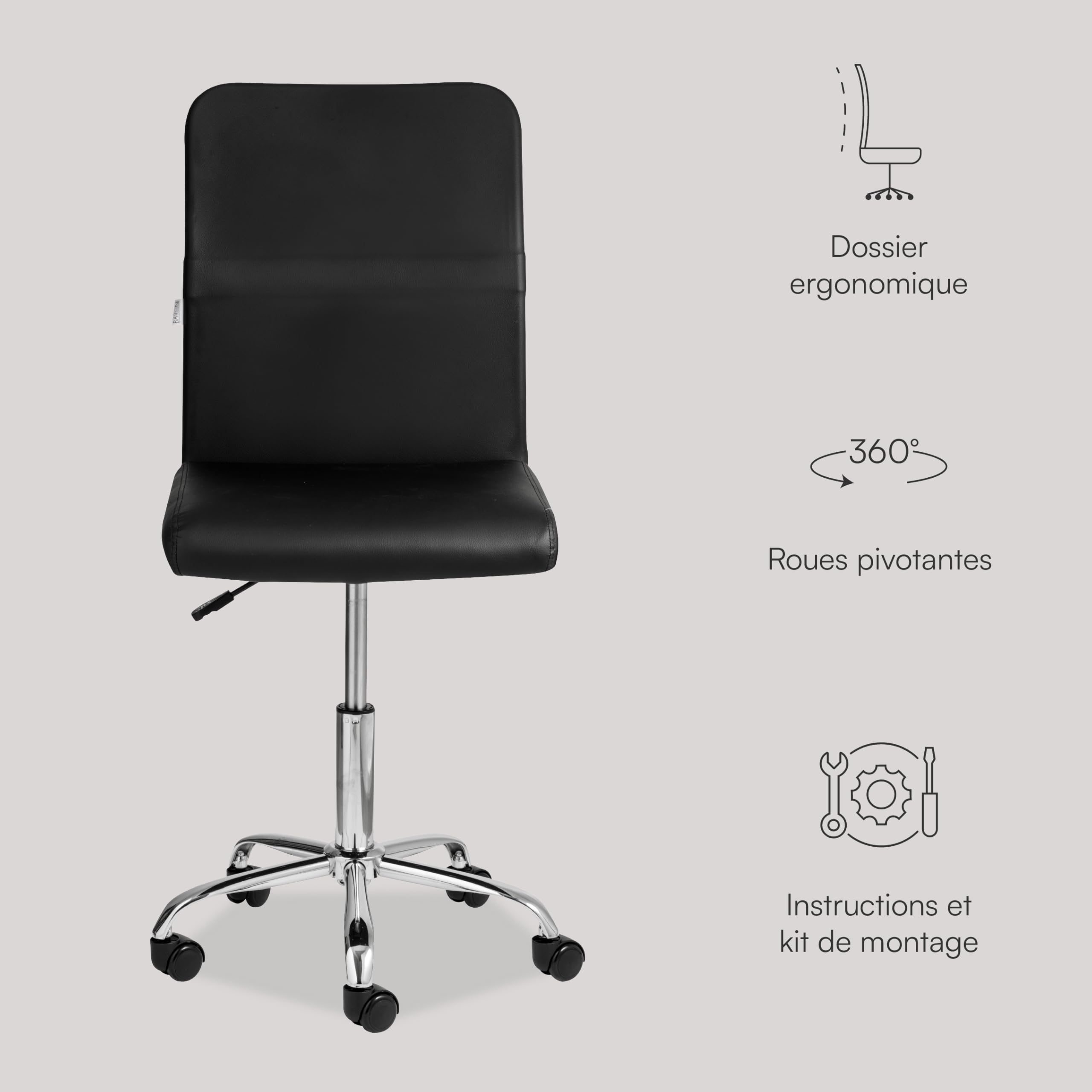 baroni-home-sedie-chaise-bureau-noir-similicuir-r-glable-360 image 5