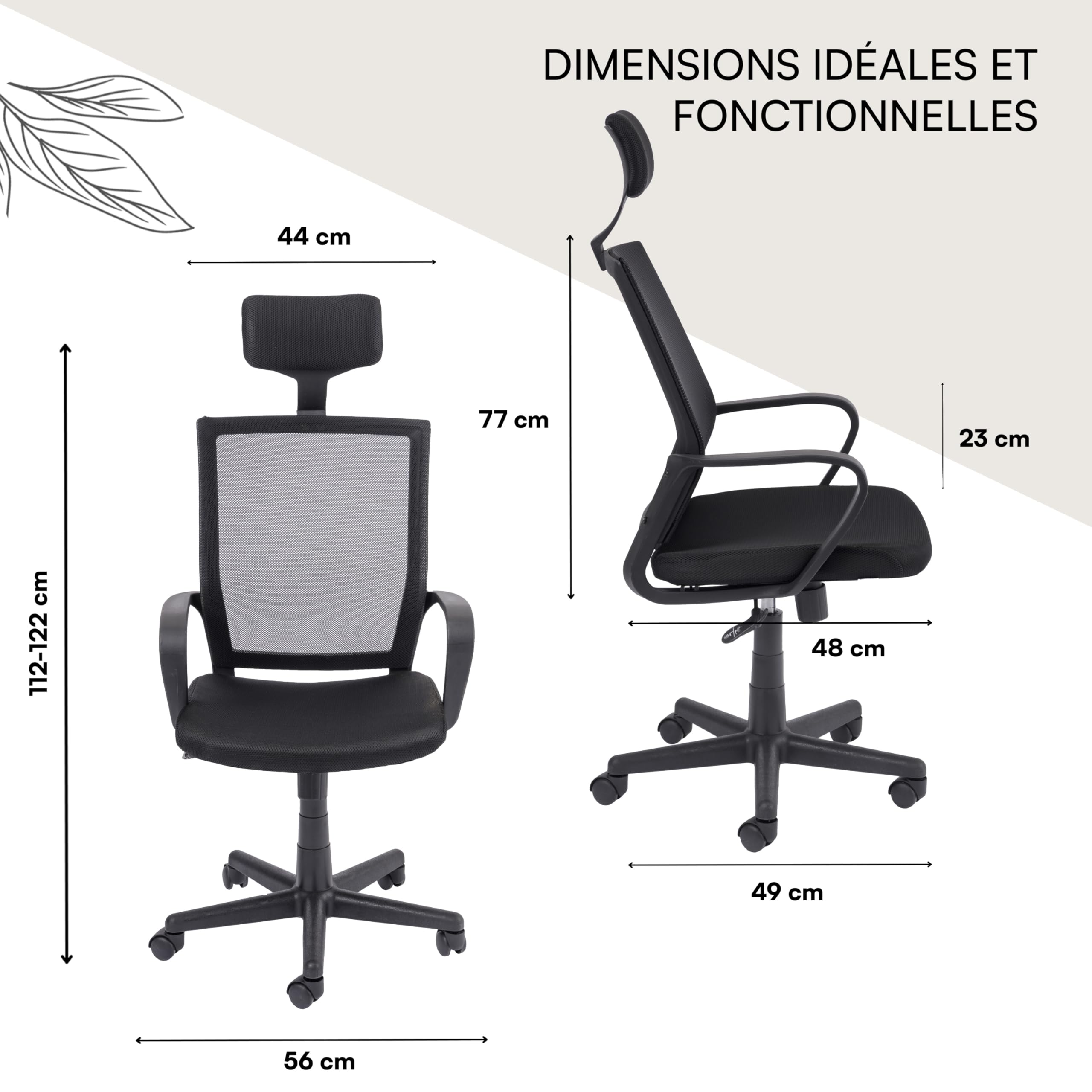 baroni-home-sedie-chaise-bureau-noire-appui-t-te-55x48x91 image 5