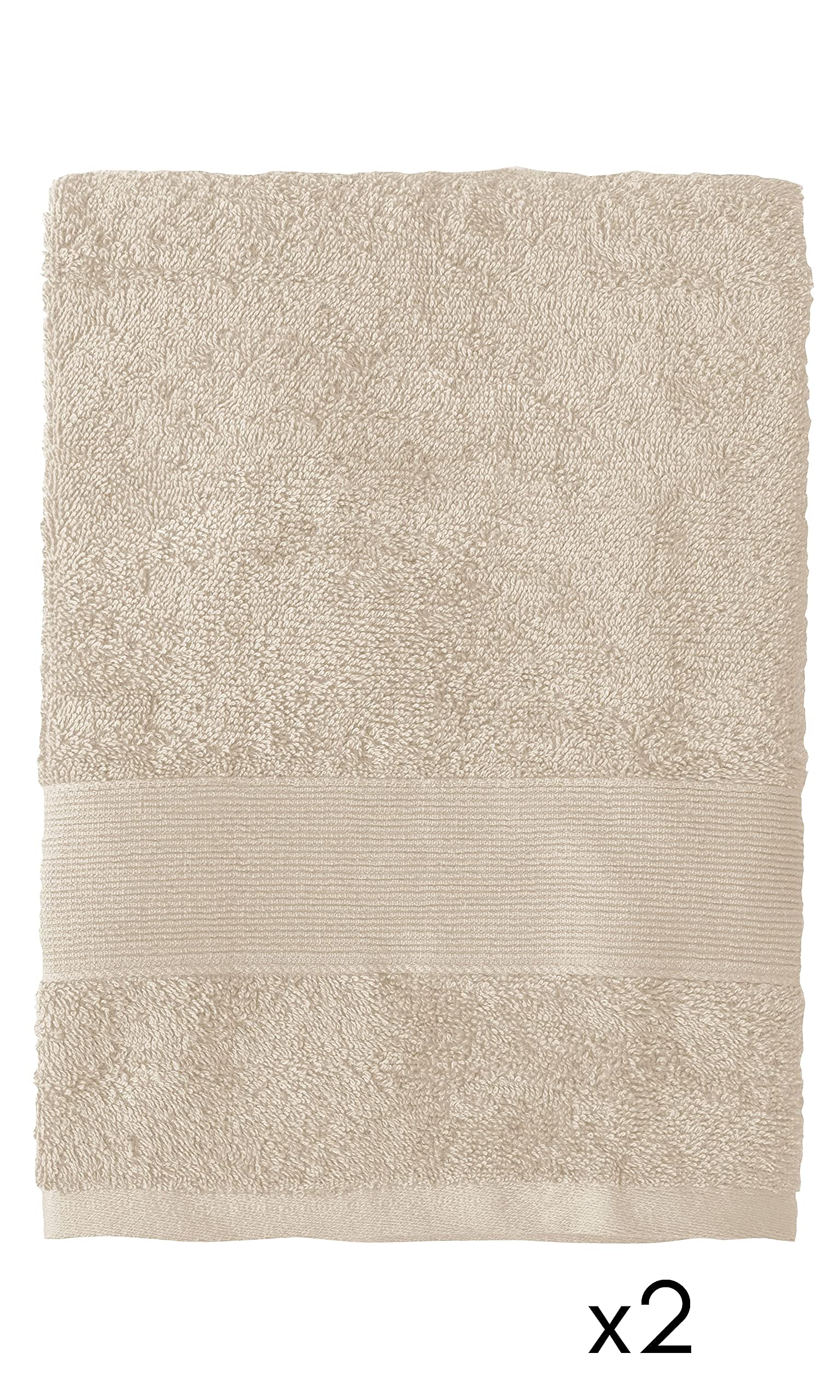 baroni-home-tessile-drap-de-bain-coton-beige-90x140-lot-2 image 2