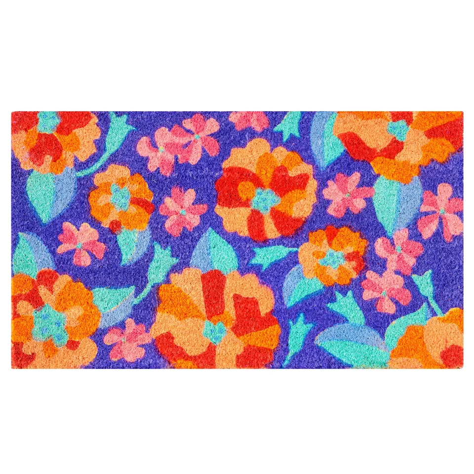 baroni-home-tessile-casa-paillasson-coco-fleurs-rouges-fond-bleu-70x40 image 1
