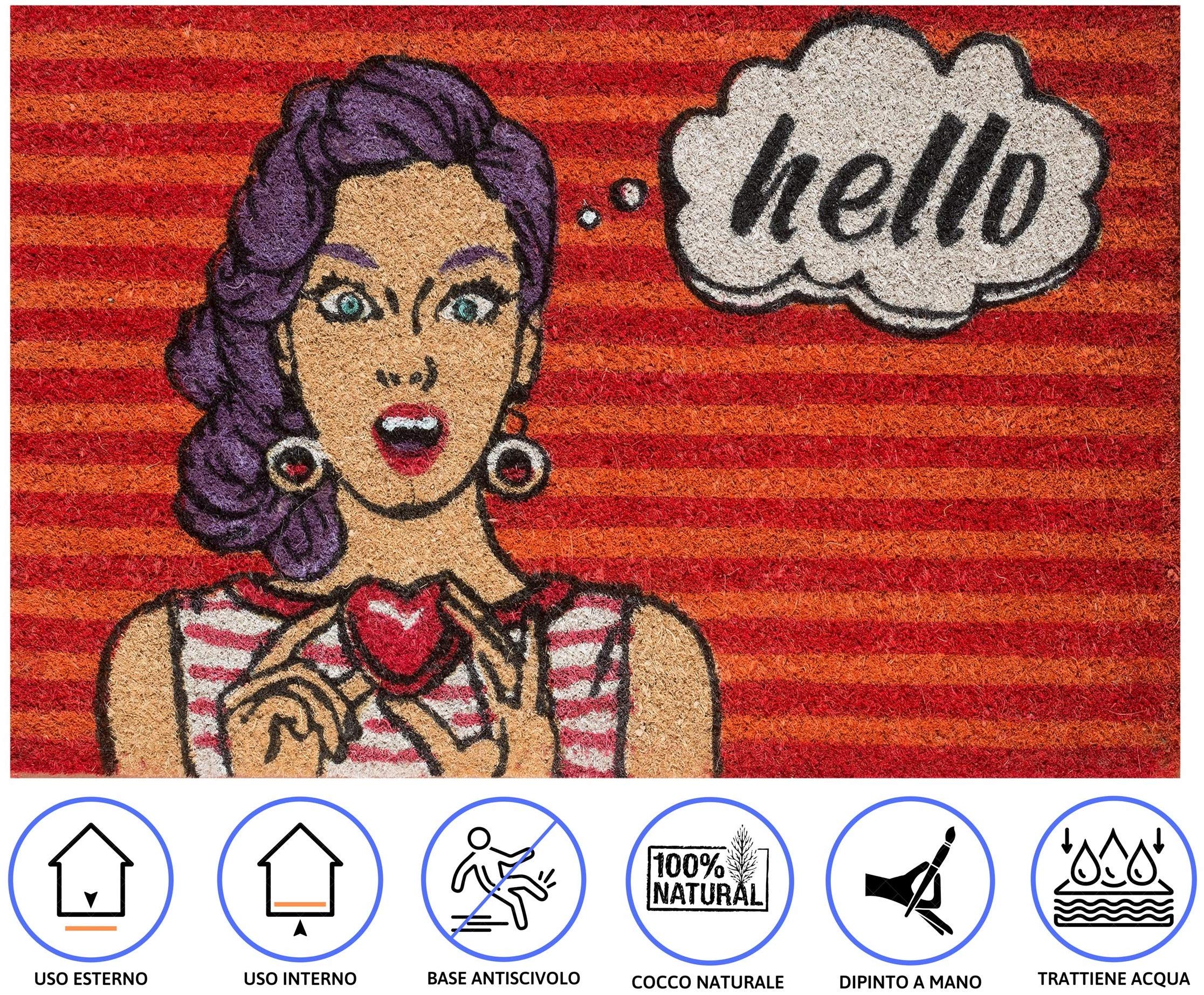 baroni-home-paillasson-coco-pop-art-hello-60x40-cm image 5