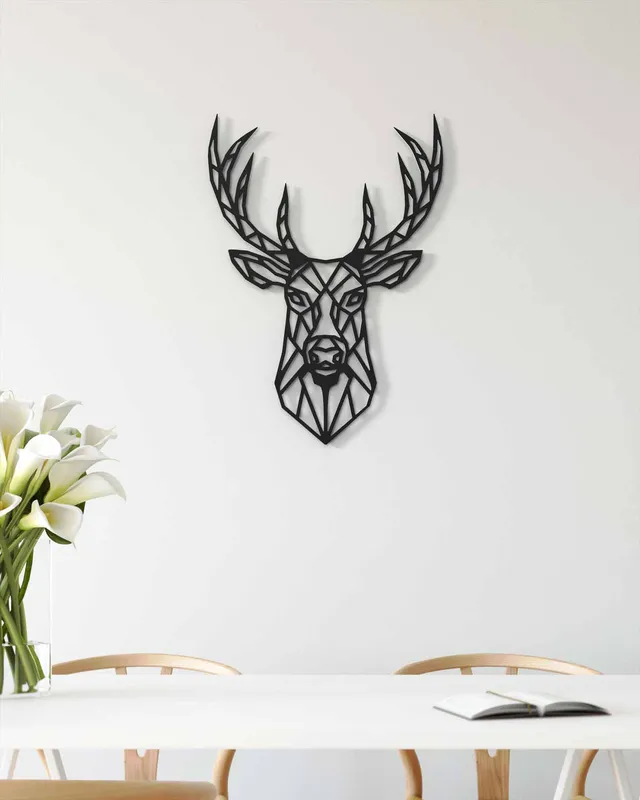 je-suis-art-animaux-cerf-one-line-tableau-m-tal-noir image 1