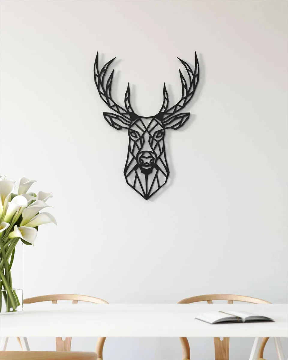 je-suis-art-animaux-cerf-one-line-tableau-m-tal-noir image 1
