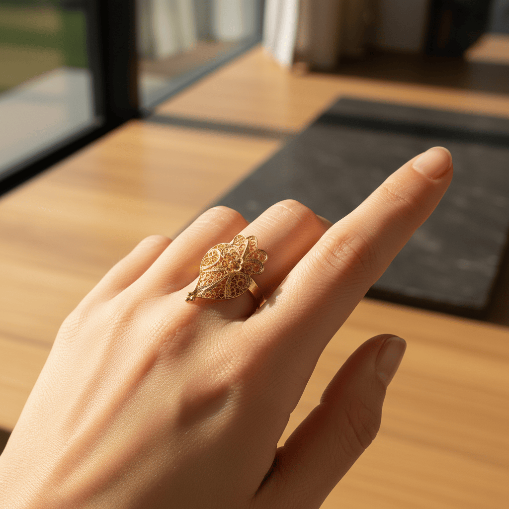 luisa-paix-o-cora-o-de-viana-bague-argent-dor-ajustable image 2
