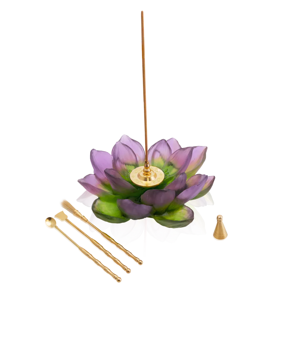 daum-jardin-de-lotus-porte-encens-cristal-violet-vert image 1