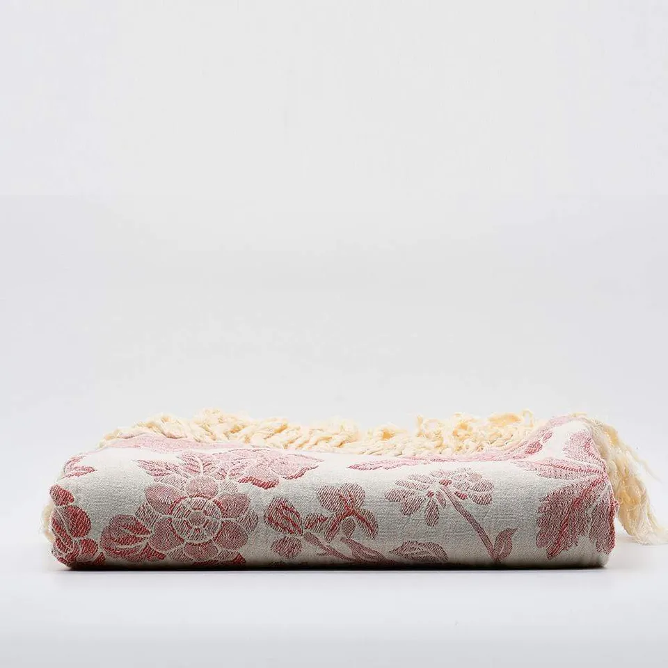luisa-paix-o-plaid-franges-coton-170x120-cm-rose-floral image 1