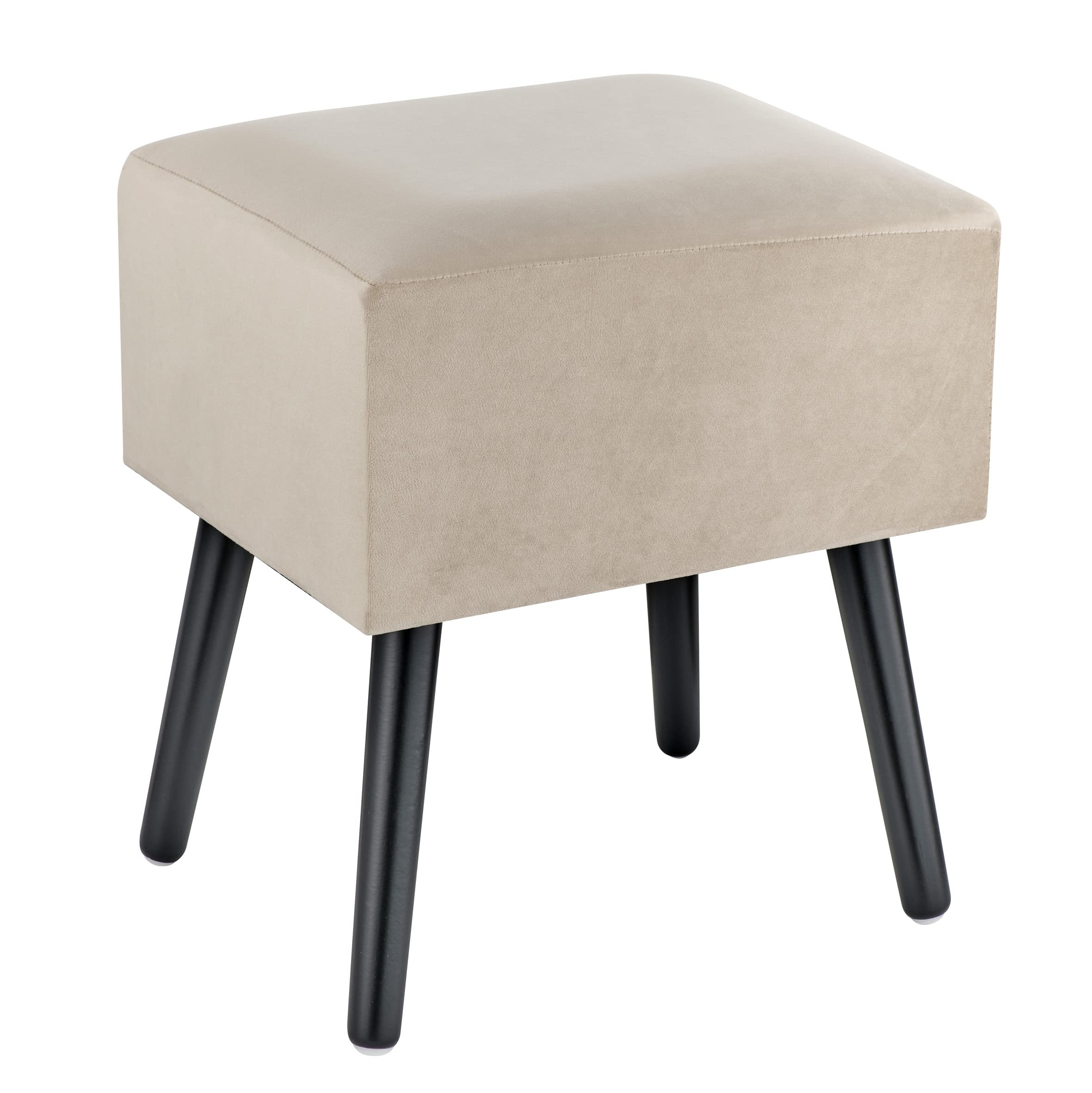baroni-home-pouf-velours-beige-40x33x46-pieds-bois-salon image 1