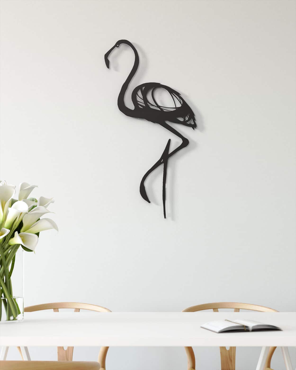 je-suis-art-animaux-flamant-rose-one-line-tableau-m-tal-blanc-et-noir image 1