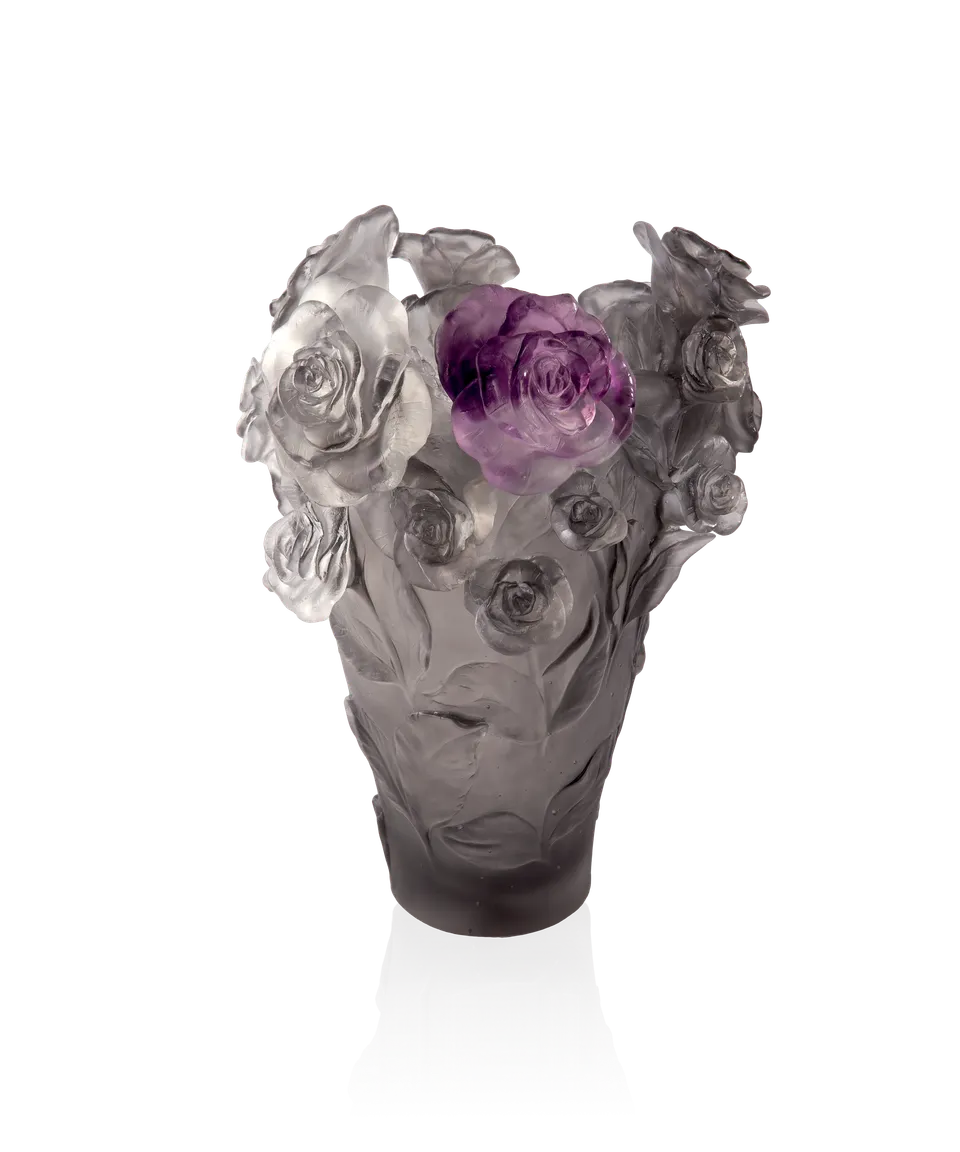 daum-rose-passion-vase-gris-fleur-violette-grand-mod-le image 1